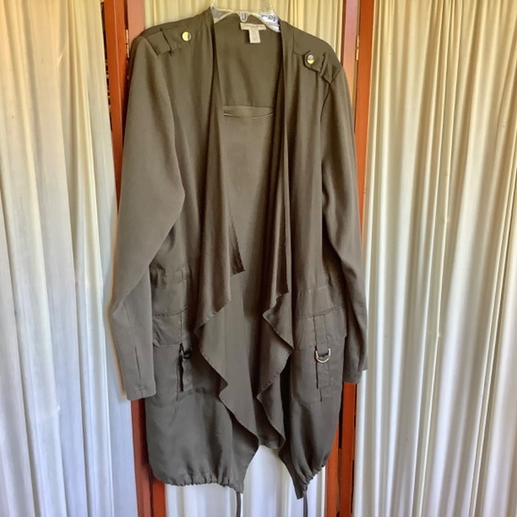 Carolina Belle Montreal Olive Green Open Front Draped Duster Jacket Sz 1X - Picture 9 of 9